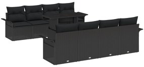 vidaXL Σετ 9 Τεμαχίων Καναπέ Κήπου με Μαξιλάρια Μαύρο Πολυ Ρατάν