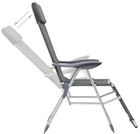 vidaXL Καρέκλες Κάμπινγκ Πτυσσόμενες με Υποπόδια 2 τεμ. Γκρι Textilene