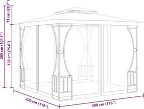 vidaXL Κιόσκι με Δίχτυα Ανθρακί 300 x 300 x 265 εκ.