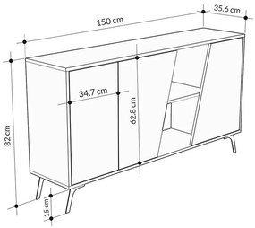 Μπουφές Hana γκρι antique-λευκό μαρμάρου 150x35.5x82εκ