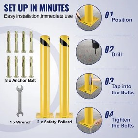 VEVOR Safety Bollard, 36 Inch Height Bollard Post, 4.5 Inch Diameter Steel Pipe Safety Bollard Post, Yellow Steel Bollard, Steel Safety Bollard with 8 Anchor Bolts, Perfect for Traffic-Sensitive Area