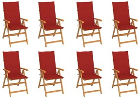 vidaXL Καρέκλες Κήπου Ανακλινόμενες 8 τεμ. Μασίφ Ξύλο Teak & Μαξιλάρια
