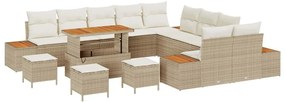 vidaXL Σετ Καναπέ Κήπου με μαξιλάρι 14 pcs Μπεζ Πολυ ράταν