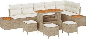 vidaXL Σετ Καναπέ Κήπου με μαξιλάρι 10 pcs Μπεζ Πολυ ράταν