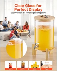 VEVOR Drink Dispenser 8L Beverage Dispenser for Parties Glass with Stand