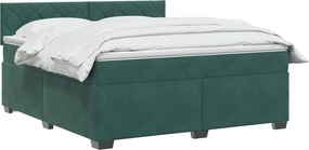 vidaXL Κρεβάτι Box Spring με Στρώμα και LED Σκούρο Πράσινο Βελούδο