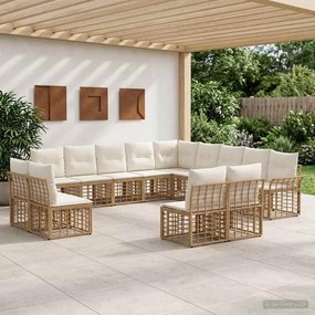 vidaXL Σειρά Καναπέ Εξωτερικού 13 pcs Φυσικό και Κρέμα Λευκό