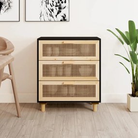 vidaXL Συρταριέρα Μαύρη 60x30x70 εκ. από Μασίφ Πεύκο &amp; Φυσικό Ρατάν