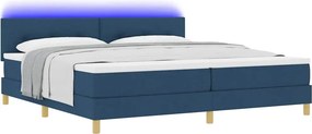 vidaXL LED Κρεβάτι με βάθρο με κεφαλάρι Μπλε 200 x 200 cm ύφασμα