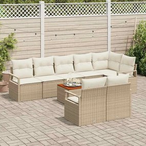 vidaXL Σετ Καναπέ Κήπου με μαξιλάρι 9 pcs Μπεζ Πολυ ράταν
