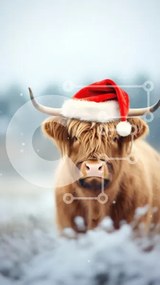 Intra Συλλεκτικό Ξύλινο Παζλ Plywood  4mm - Highland Cow το χειμώνα με καπέλο Santa Σε Ξύλινο Κουτί - Διαστάσεις: 10x10 cm – 25 κομμάτια