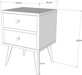 Κομοδίνο Λευκό / Καρυδί FRELA 40x35x55