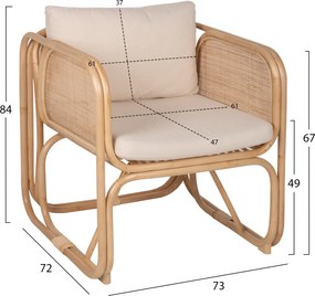 ΠΟΛΥΘΡΟΝΑ WENDY HM9816 RATTAN ΣΕ ΦΥΣΙΚΟ ΧΡΩΜΑ-ΛΕΥΚΑ ΜΑΞΙΛΑΡΙΑ 73x72x84Yεκ.