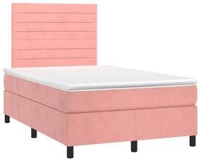 vidaXL Κρεβάτι Boxspring με Στρώμα &amp; LED Ροζ 120x200 εκ. Βελούδινο