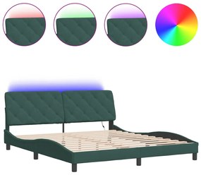 vidaXL Πλαίσιο Κρεβατιού με LED Σκούρο Πράσινο 180x200 εκ. Βελούδινο