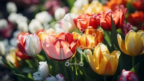 Intra Συλλεκτικό Ξύλινο Παζλ Plywood 4mm - Πολύχρωμες τουλίπες σε έναν κήπο Σε Ξύλινο Κουτί - Διαστάσεις: 10x10 cm – 25 κομμάτια