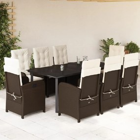 vidaXL Σετ Τραπεζαρίας Κήπου 9 τεμ. Καφέ Συνθετικό Ρατάν με Μαξιλάρια