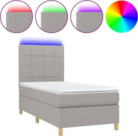 vidaXL Κρεβάτι Boxspring με Στρώμα &amp; LED Αν.Γκρι 90x200 εκ. Υφασμάτινο