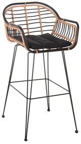 BAR STOOL ALLEGRA  METAL&amp;CUSHION BLACK-WICKER BEIGE 55x54x108Hcm.