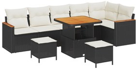 vidaXL Σετ Καναπέ Κήπου 9 Τεμαχίων με Μαξιλάρια Μαύρο Πολυ Ρατάν Ακακία