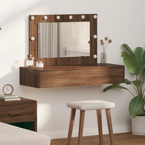 vidaXL Τραπέζι Μακιγιάζ Τοίχου με Φώτα LED Καστανό Δρυ