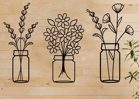 Intra απο ξύλο plywood 3mm-4mm πάχος - Λουλούδι σε βάζο Μεταλλική διακόσμηση τοίχου σετ 3 Δίασταση 40x50 cm INTRAFABR-65458518