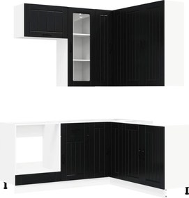 vidaXL Μονάδα κουζίνας LUCCA 8 pcs Μαύρο Επεξεργασμένο Ξύλο