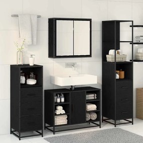 vidaXL Σετ Επίπλων Μπάνιου με ράφι 3 pcs Μαύρη Οξυά Επεξεργασμένο ξύλο