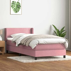 Κρεβάτι Boxspring με Στρώμα Ροζ 80x220 εκ. Βελούδινο - Ροζ