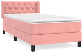 vidaXL Κρεβάτι Boxspring με Στρώμα Ροζ 80 x 200 εκ. Βελούδινο