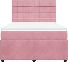 vidaXL Κρεβάτι Boxspring με Στρώμα Ροζ 140x190 εκ. Βελούδινο