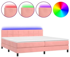 Κρεβάτι Boxspring με Στρώμα &amp; LED Ροζ 200x200 εκ. Βελούδινο - Ροζ