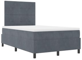 vidaXL Κρεβάτι Box Spring με Στρώμα & LED Σκούρο Γκρι 120x200 εκ Βελούδο