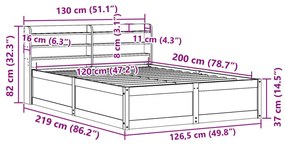 Πλαίσιο Κρεβατιού με Κεφαλάρι 120x200 εκ. από Μασίφ Ξύλο Πεύκου - Καφέ