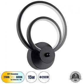 Απλίκα Φωτιστικό Τοίχου LED 15W 1800LM CCT FREDDIE Globostar 61076 Μαύρο