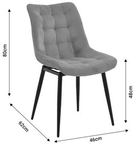 Καρέκλα Vittorio ανθρακί βελούδο-πόδι μαύρο μέταλλο 46x62x80εκ 46x62x80 εκ.