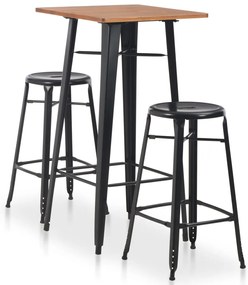 vidaXL Σετ Επίπλων Μπαρ 3 Τεμαχίων Μαύρο Ατσάλινο