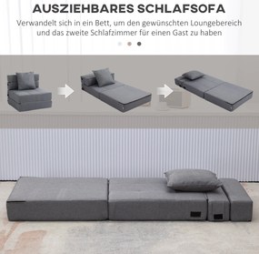 HOMCOM Πολυθρόνα-κρεβάτι, αποσπώμενο κάλυμμα, 70 cm x 70 cm x 61 cm, Σκούρο Γκρι