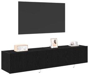 vidaXL Ντουλάπες τοίχου για τηλεοράσεις με LED φώτα 2 τεμ Μαύρη Δρυς 80x35x31 εκ