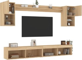 vidaXL Έπιπλα Τοίχου Τηλεόρασης 6 τεμ. LED Sonoma Δρυς από Επεξ. Ξύλο