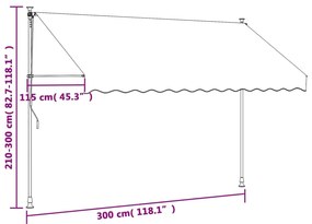 Τέντα Συρόμενη Ανθρακί 300 x 150 εκ. από Ύφασμα και Ατσάλι - Ανθρακί