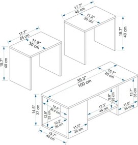 Stewehome Τραπεζάκι Σαλονιού με Ράφι &amp;amp; Πλαϊνά Βοηθητικά Τραπεζάκια λευκό 100x40x37 cm
