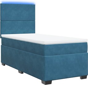 vidaXL Κρεβάτι Boxspring με Στρώμα Μπλε 80 x 200 εκ. Βελούδινο
