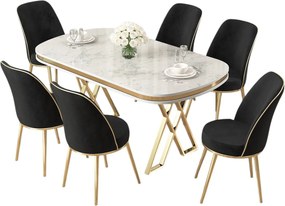 Dining Table &amp; Chairs Set (7 Pieces) Lai - White, Gold, Black White
Gold
Black