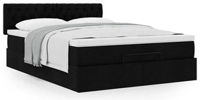 vidaXL Οθωμανικό κρεβάτι με στρώμα Μαύρο 140x190cm Ύφασμα