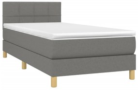 vidaXL Κρεβάτι Boxspring με Στρώμα &amp; LED Σκ.Γκρι 100x200 εκ Υφασμάτινο