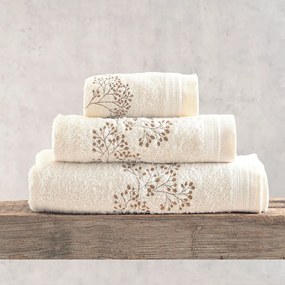 Πετσέτες Oberon (Σετ 3τμχ) Ecru-Brown Ρυθμός Towels Set 80x150cm 100% Πενιέ Βαμβάκι