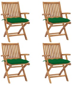 vidaXL Καρέκλες Κήπου Πτυσσόμενες 4 τεμ. Μασίφ Ξύλο Teak με Μαξιλάρια