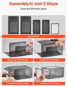 VEVOR Shoe Storage Boxes 6PCS Stackable Shoe Boxes US Size 13 Transparent Black