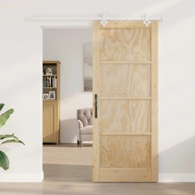 vidaXL Συρόμενη Πόρτα Φυσικό και Λευκό 86 x 211 cm Μασίφ Ξύλο Πεύκου
